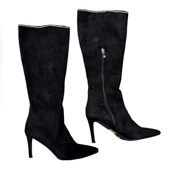 Billini Shoes - Brea Stiletto Heel Mid Calf Boots, Rhinestone Embellishments, Black, Size 8